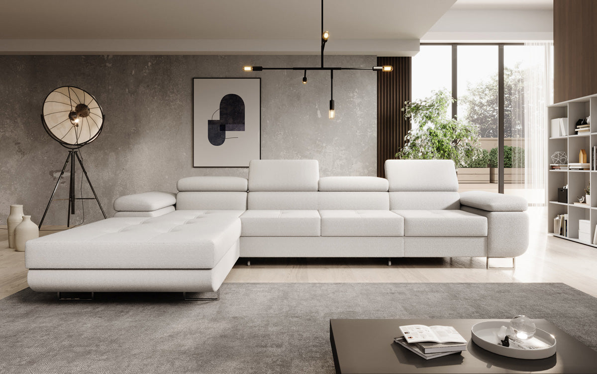 Projektowana sofa Calvera Maxi z funkcją spania i składania w bouclé