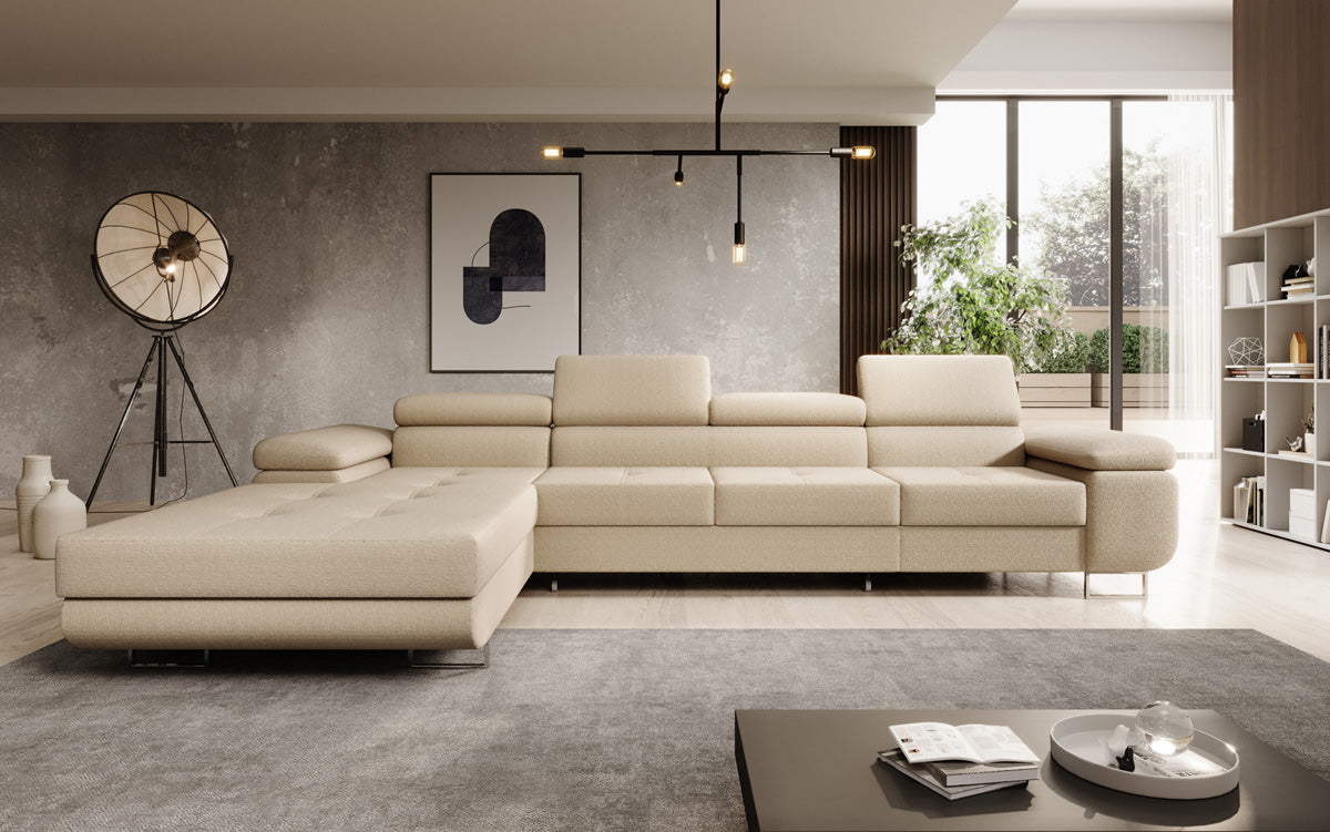 Projektowana sofa Calvera Maxi z funkcją spania i składania w bouclé