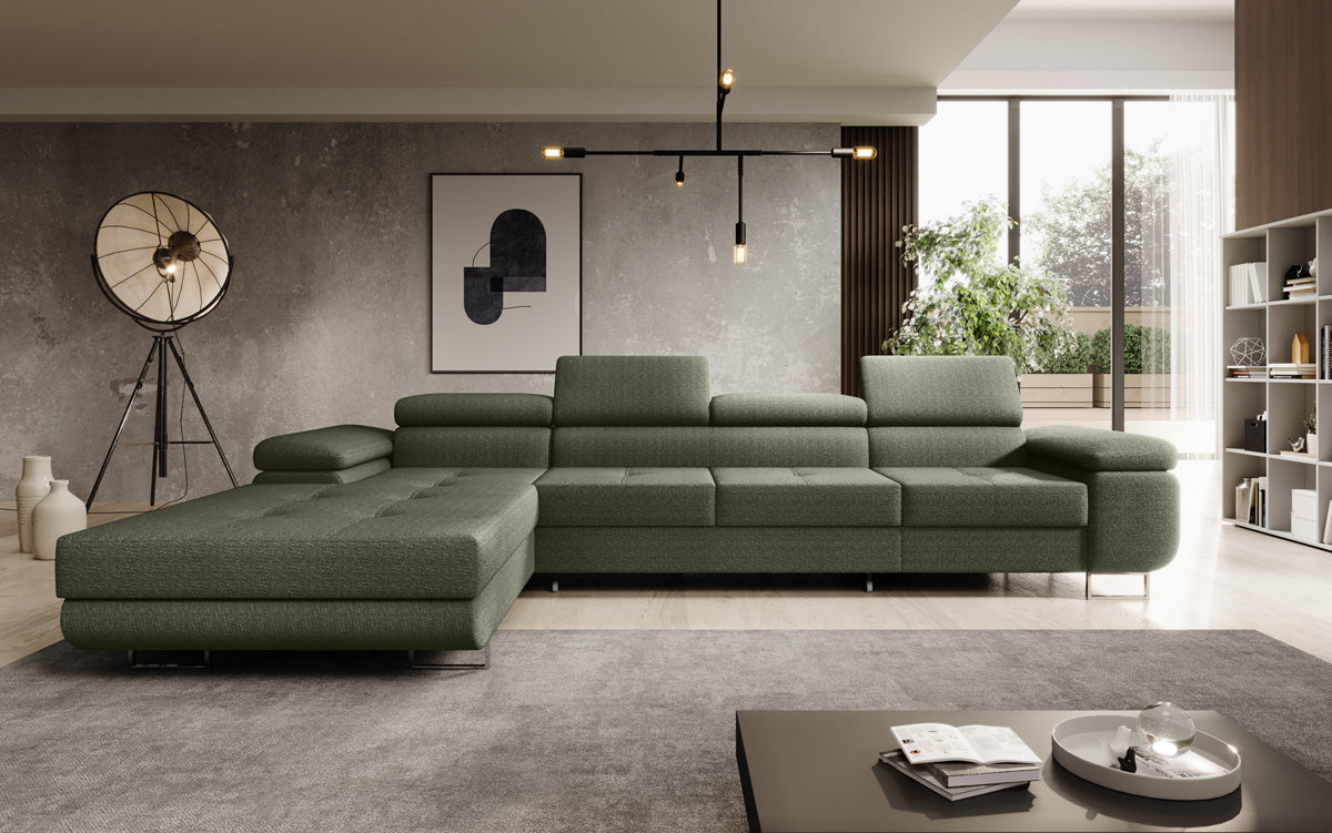 Projektowana sofa Calvera Maxi z funkcją spania i składania w bouclé