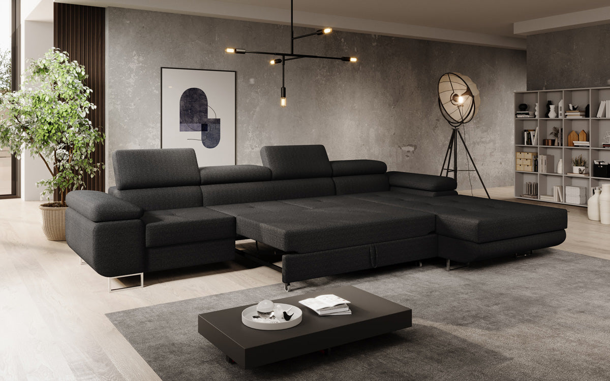 Projektowana sofa Calvera Maxi z funkcją spania i składania w bouclé
