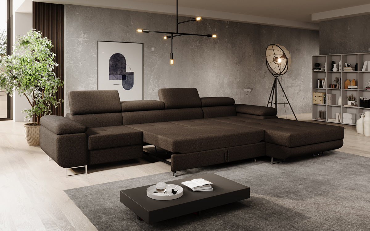 Projektowana sofa Calvera Maxi z funkcją spania i składania w bouclé