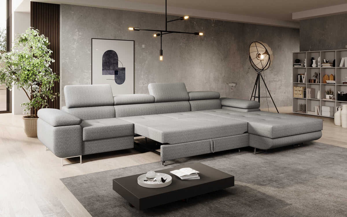 Projektowana sofa Calvera Maxi z funkcją spania i składania w bouclé