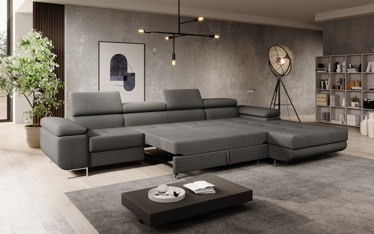 Projektowana sofa Calvera Maxi z funkcją spania i składania w bouclé