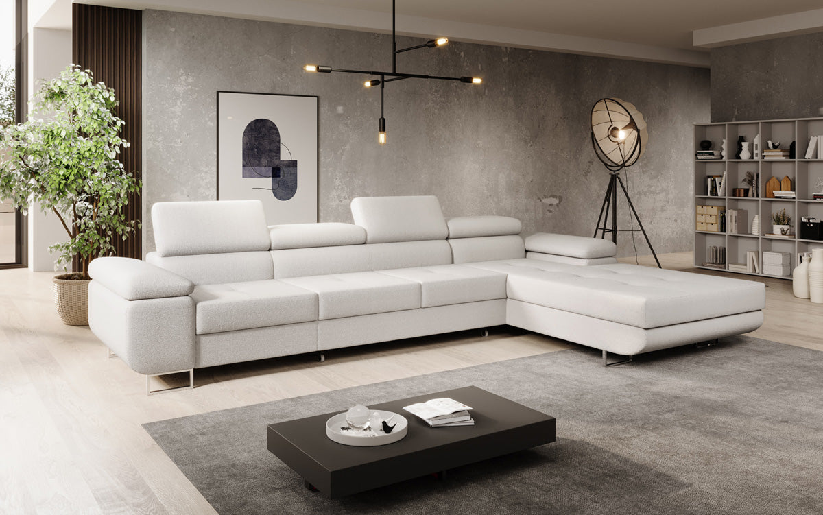 Projektowana sofa Calvera Maxi z funkcją spania i składania w bouclé