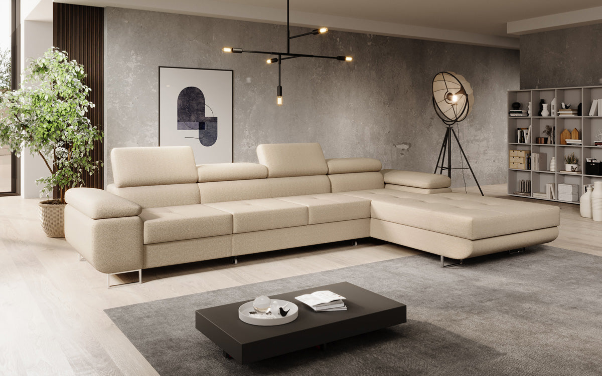 Projektowana sofa Calvera Maxi z funkcją spania i składania w bouclé