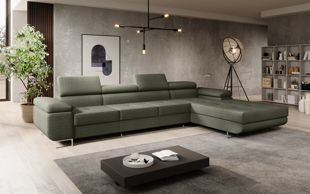 Projektowana sofa Calvera Maxi z funkcją spania i składania w bouclé