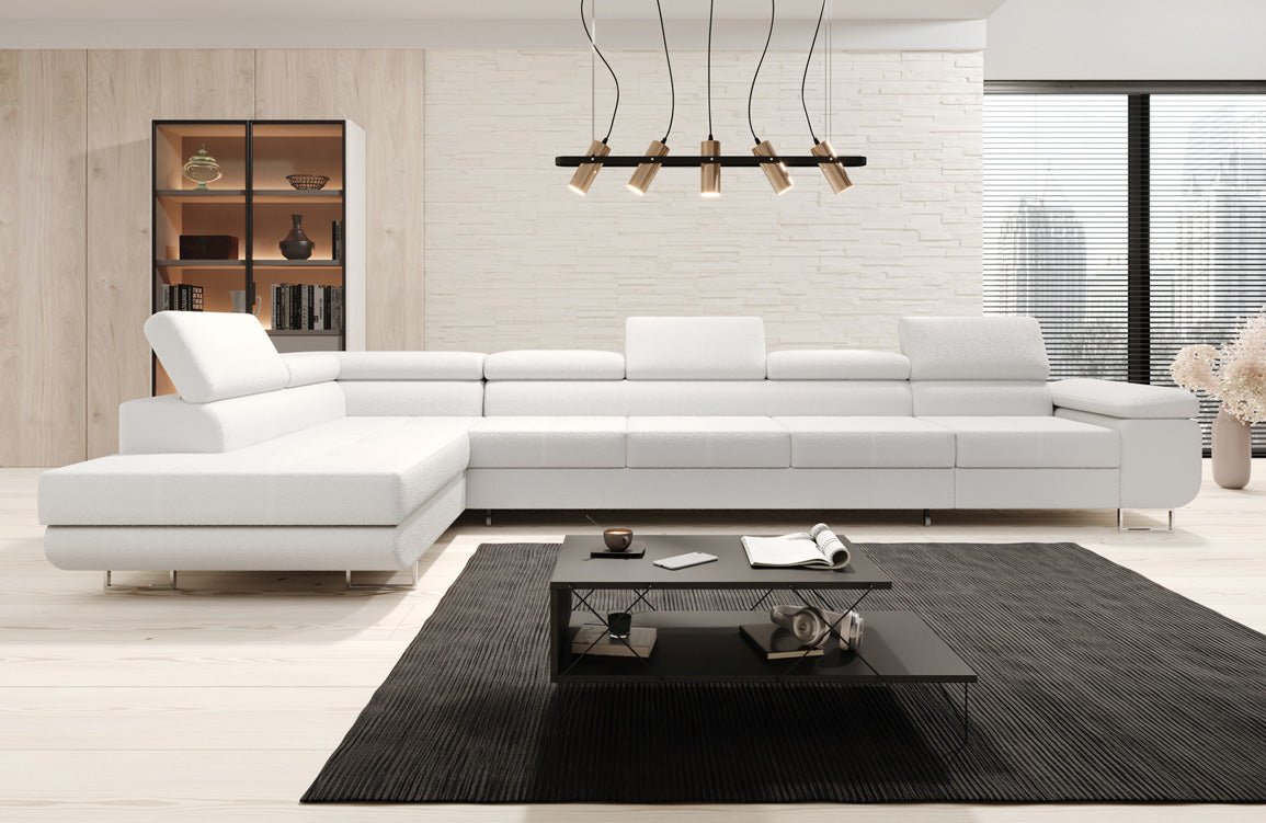 Projektowana sofa Maxi z funkcją spania i składania w bouclé
