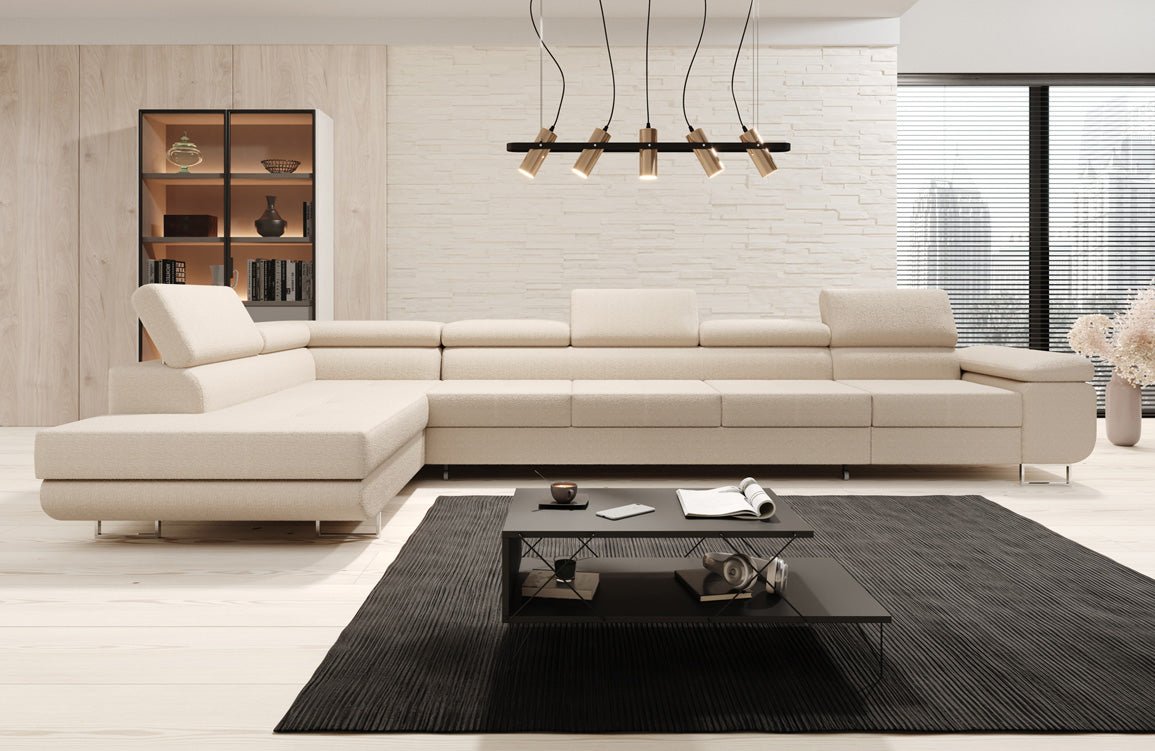 Projektowana sofa Maxi z funkcją spania i składania w bouclé
