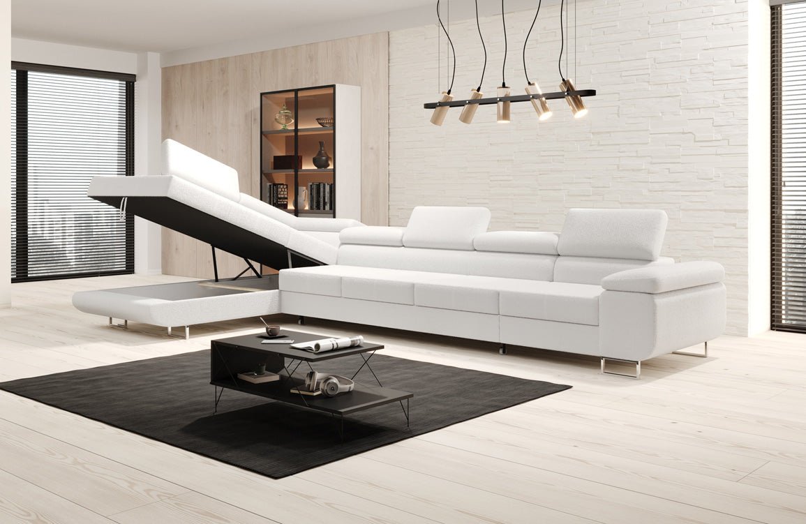 Projektowana sofa Maxi z funkcją spania i składania w bouclé