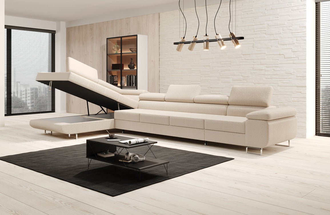 Projektowana sofa Maxi z funkcją spania i składania w bouclé