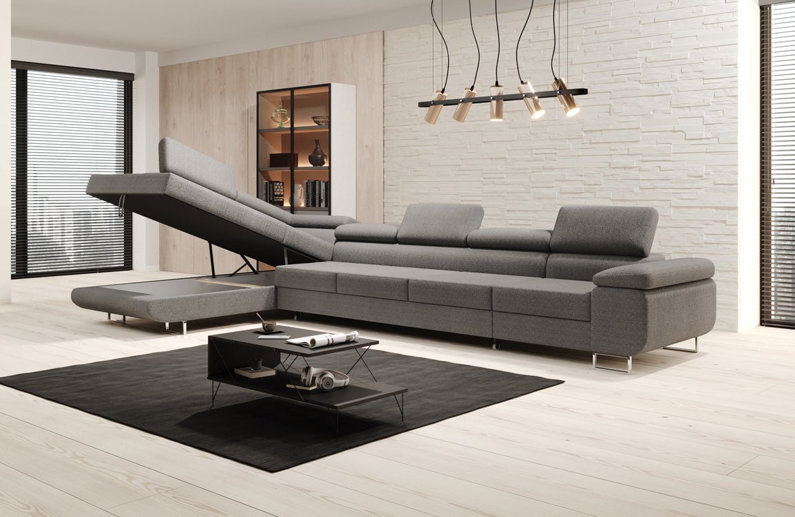 Projektowana sofa Maxi z funkcją spania i składania w bouclé