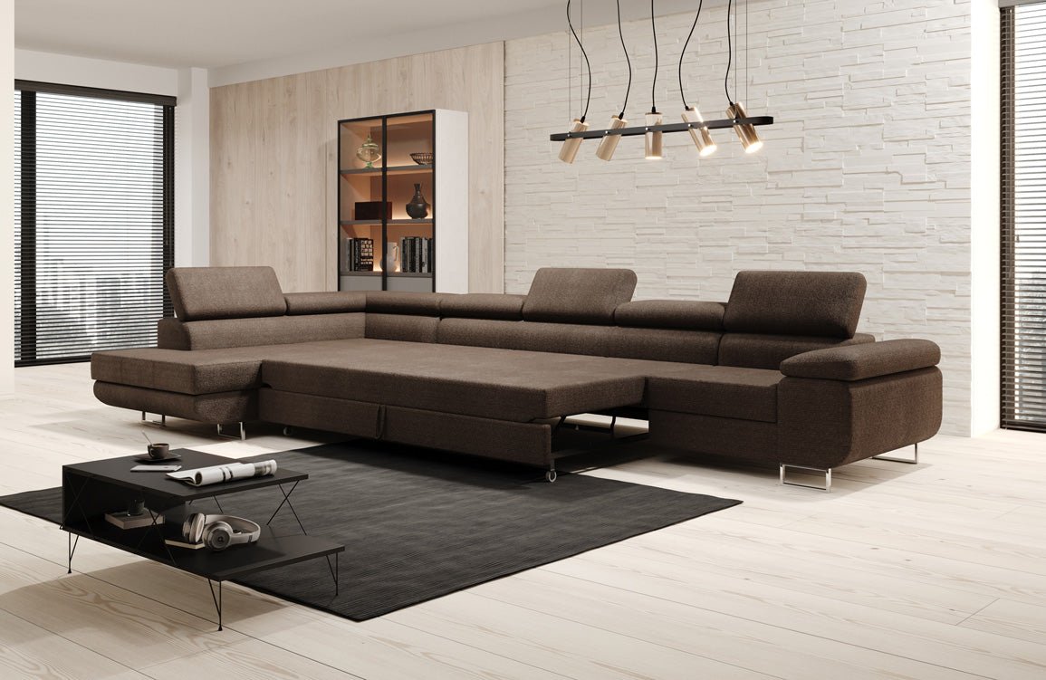 Projektowana sofa Maxi z funkcją spania i składania w bouclé