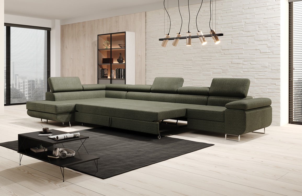 Projektowana sofa Maxi z funkcją spania i składania w bouclé