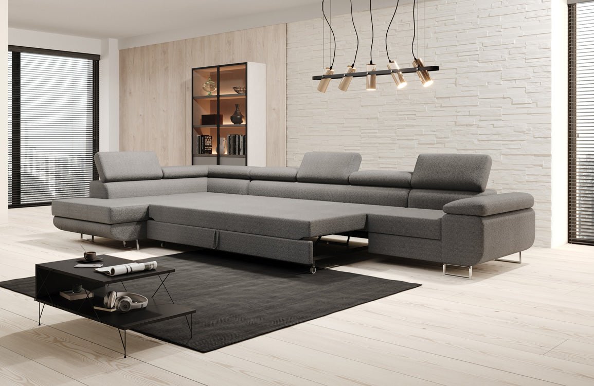 Projektowana sofa Maxi z funkcją spania i składania w bouclé