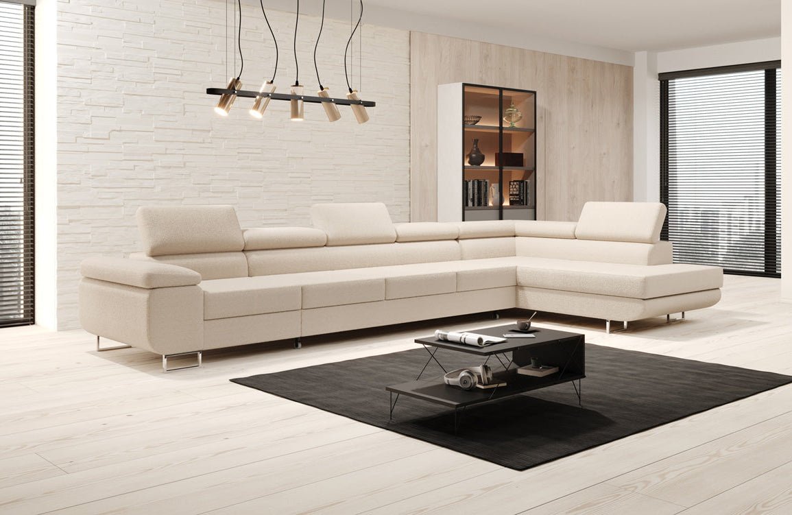 Projektowana sofa Maxi z funkcją spania i składania w bouclé