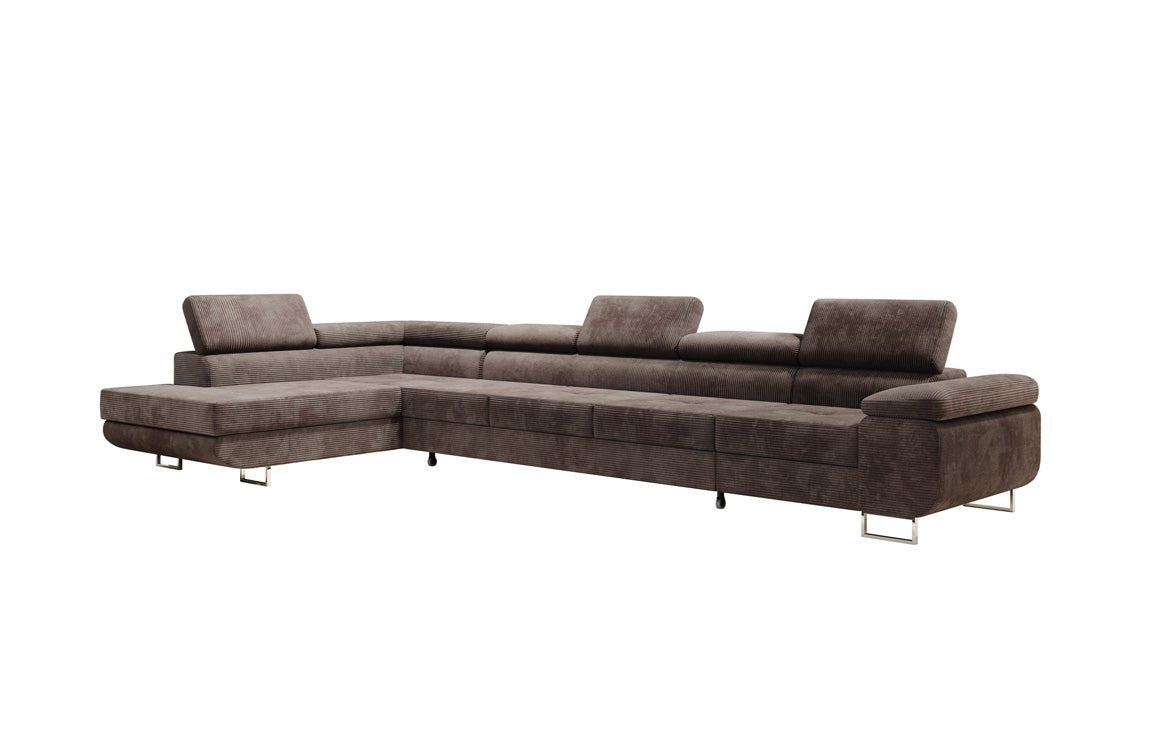 Projektowana sofa Maxi z funkcją spania i składania, obita kordem