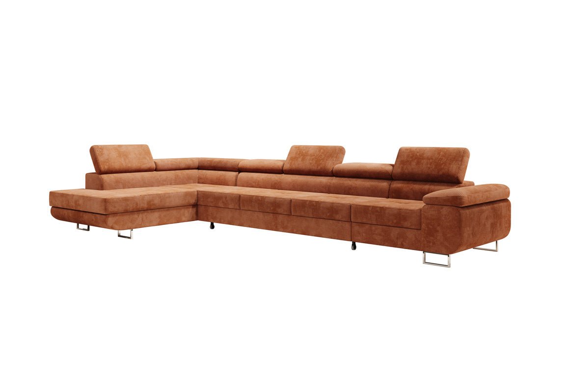 Projektowana sofa Maxi z funkcją spania i składania, obita kordem