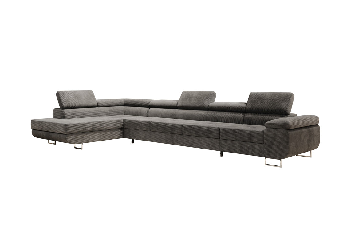 Projektowana sofa Maxi z funkcją spania i składania, obita kordem