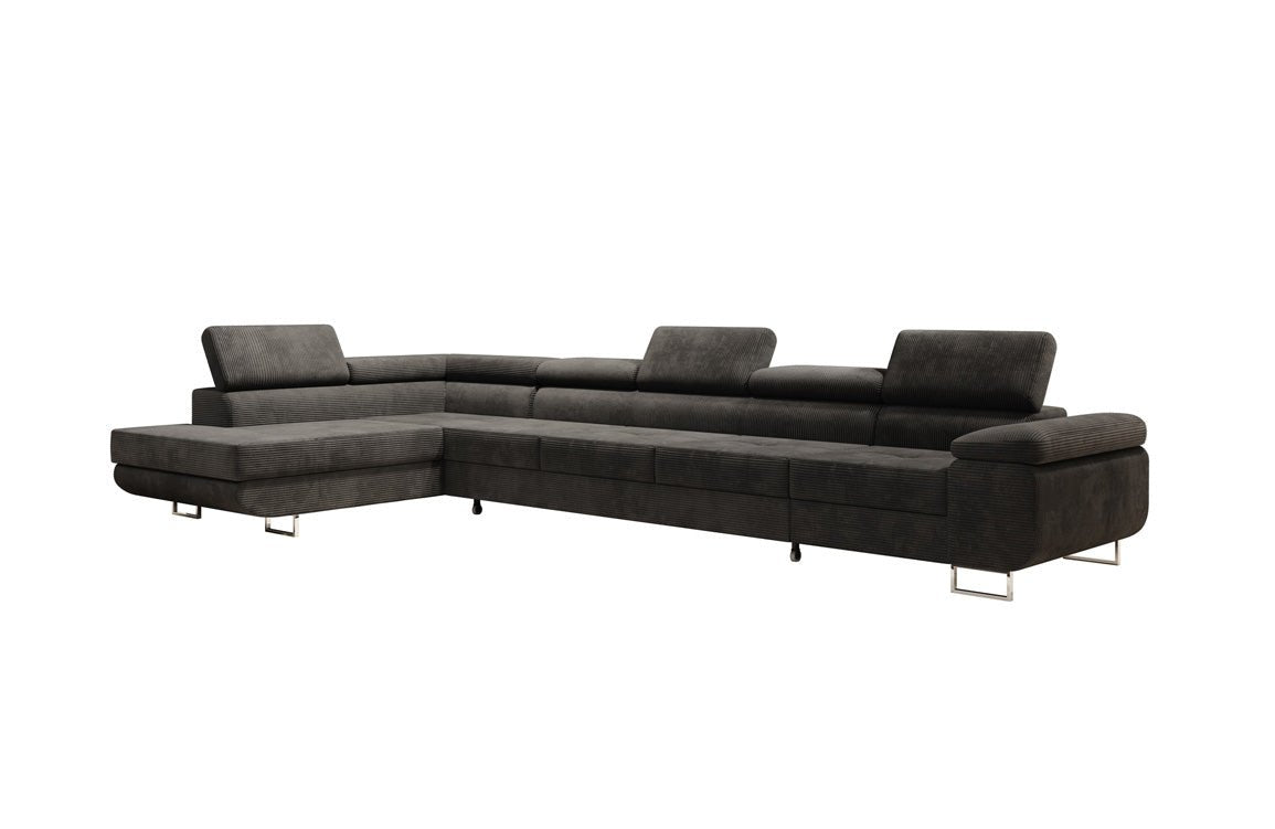Projektowana sofa Maxi z funkcją spania i składania, obita kordem