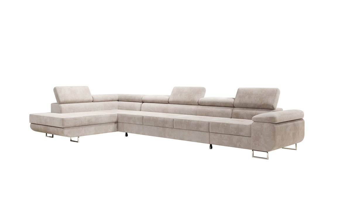 Projektowana sofa Maxi z funkcją spania i składania, obita kordem