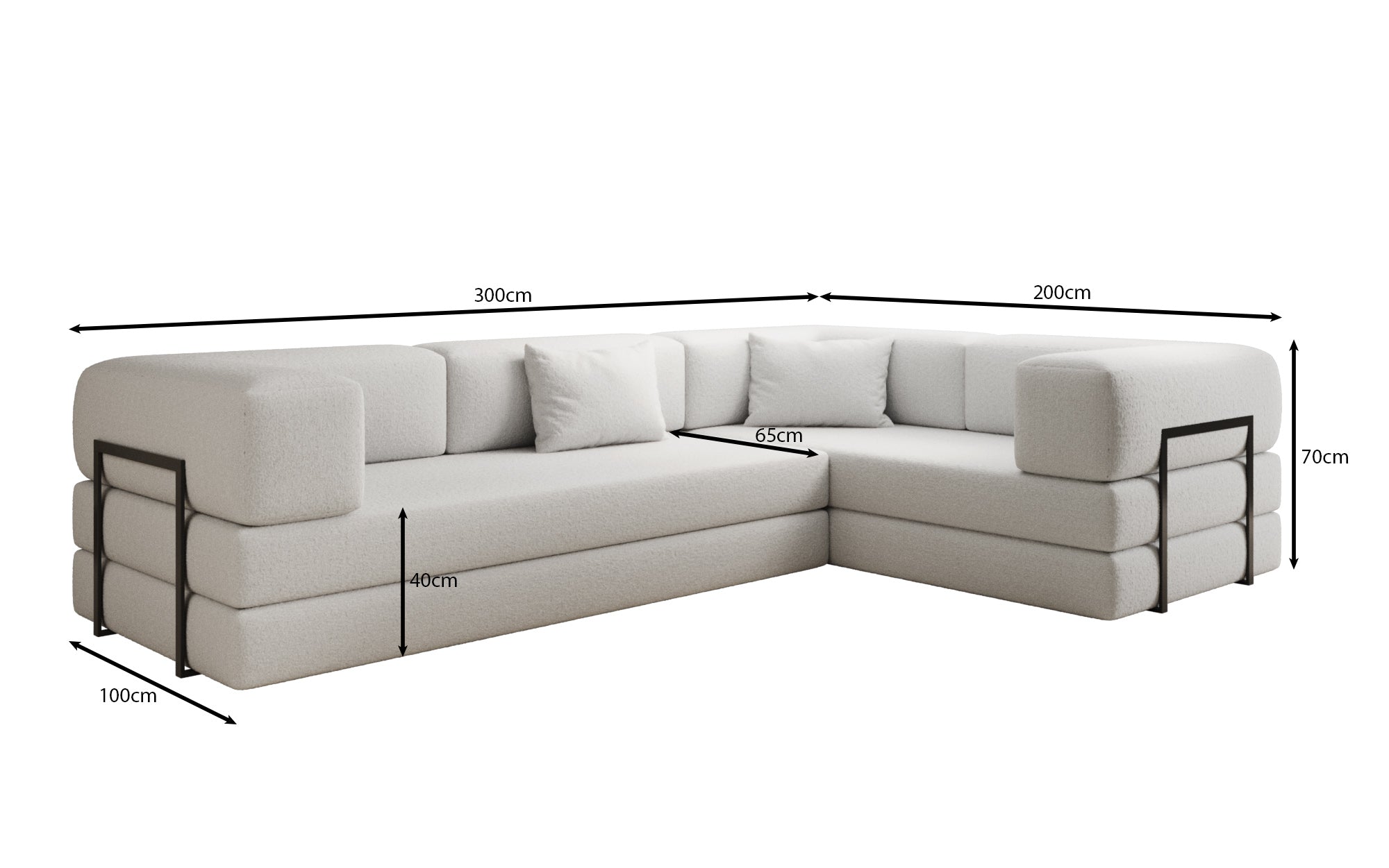 Sofa projektanta Lazy L obita tkaniną Bouclé