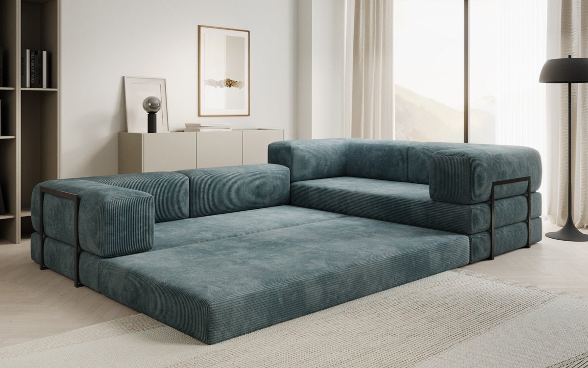Sofa projektanta Lazy L obita materiałem Cord