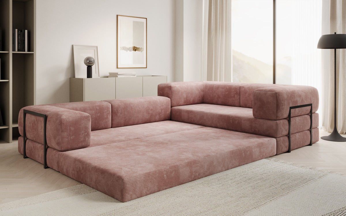 Sofa projektanta Lazy L obita materiałem Cord
