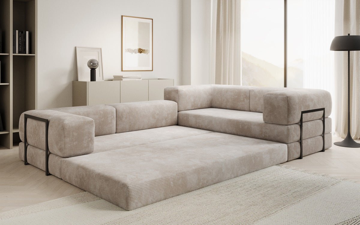 Sofa projektanta Lazy L obita materiałem Cord