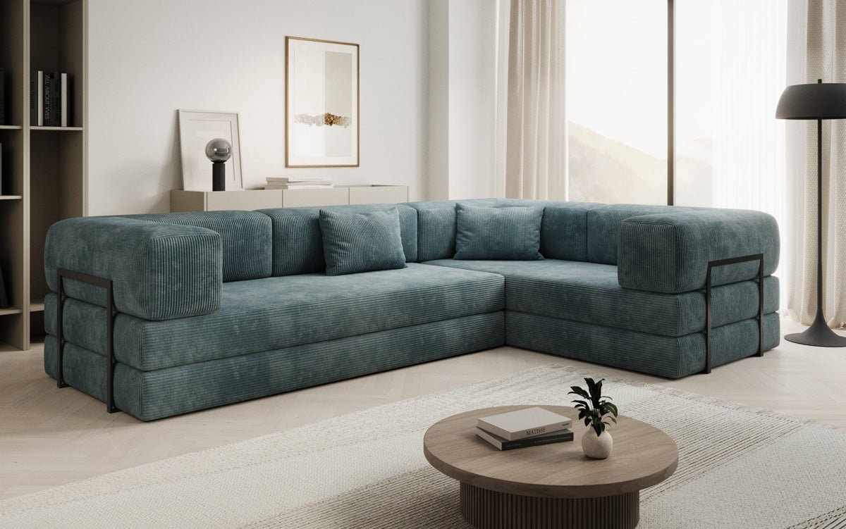 Sofa projektanta Lazy L obita materiałem Cord