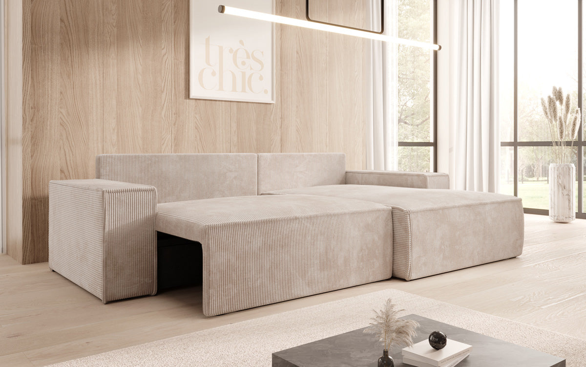 Sofa designerskie Corino w kordzie z funkcją spania i składania