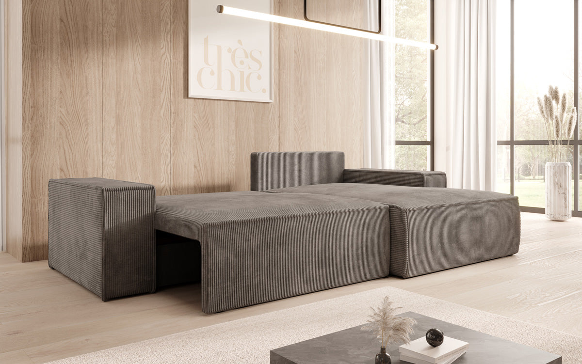 Sofa designerskie Corino w kordzie z funkcją spania i składania