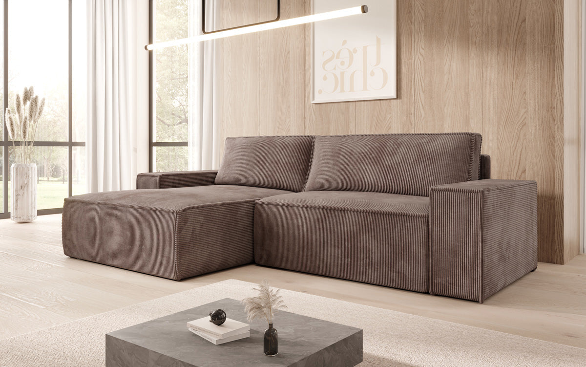 Sofa designerskie Corino w kordzie z funkcją spania i składania