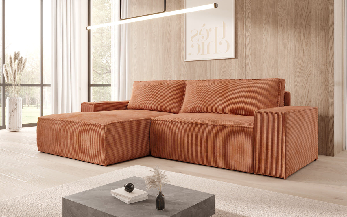 Sofa designerskie Corino w kordzie z funkcją spania i składania