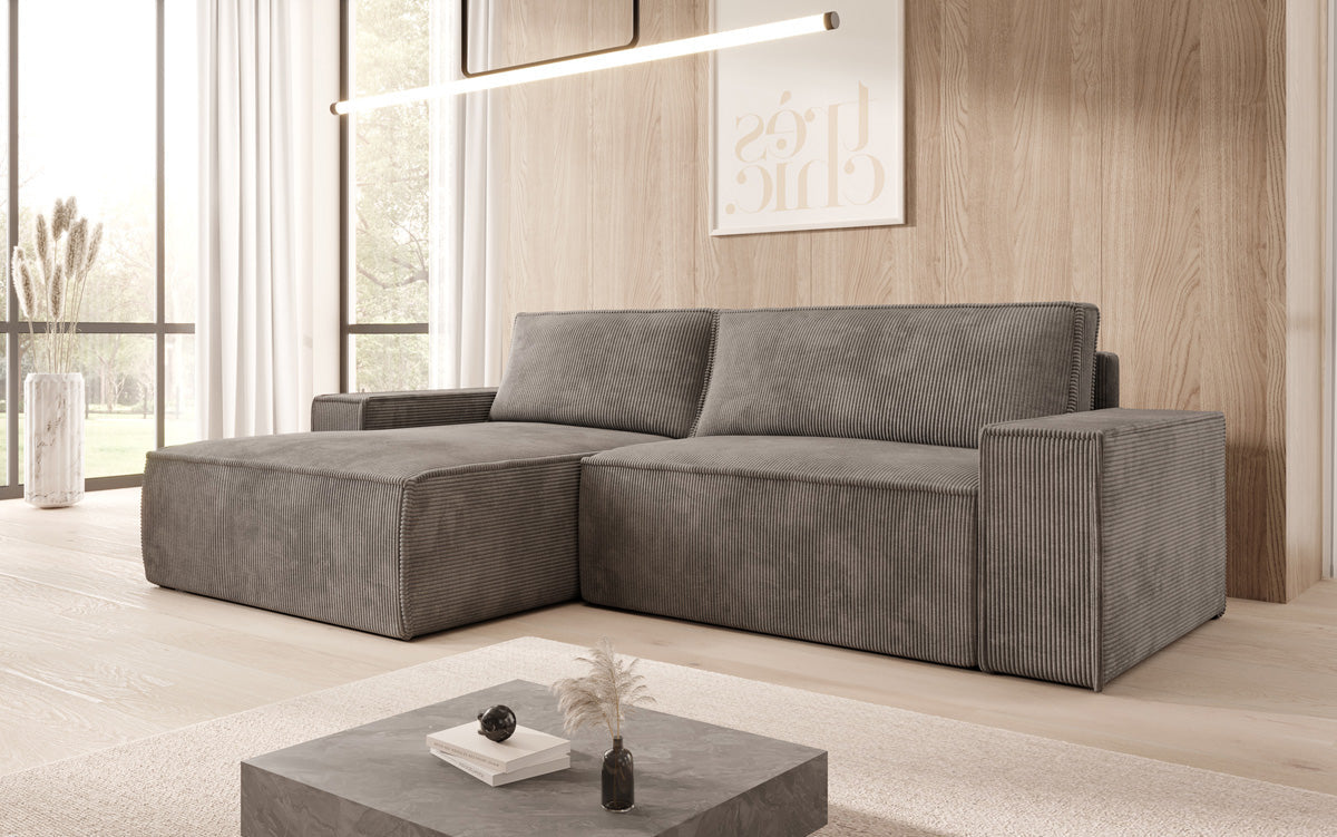 Sofa designerskie Corino w kordzie z funkcją spania i składania