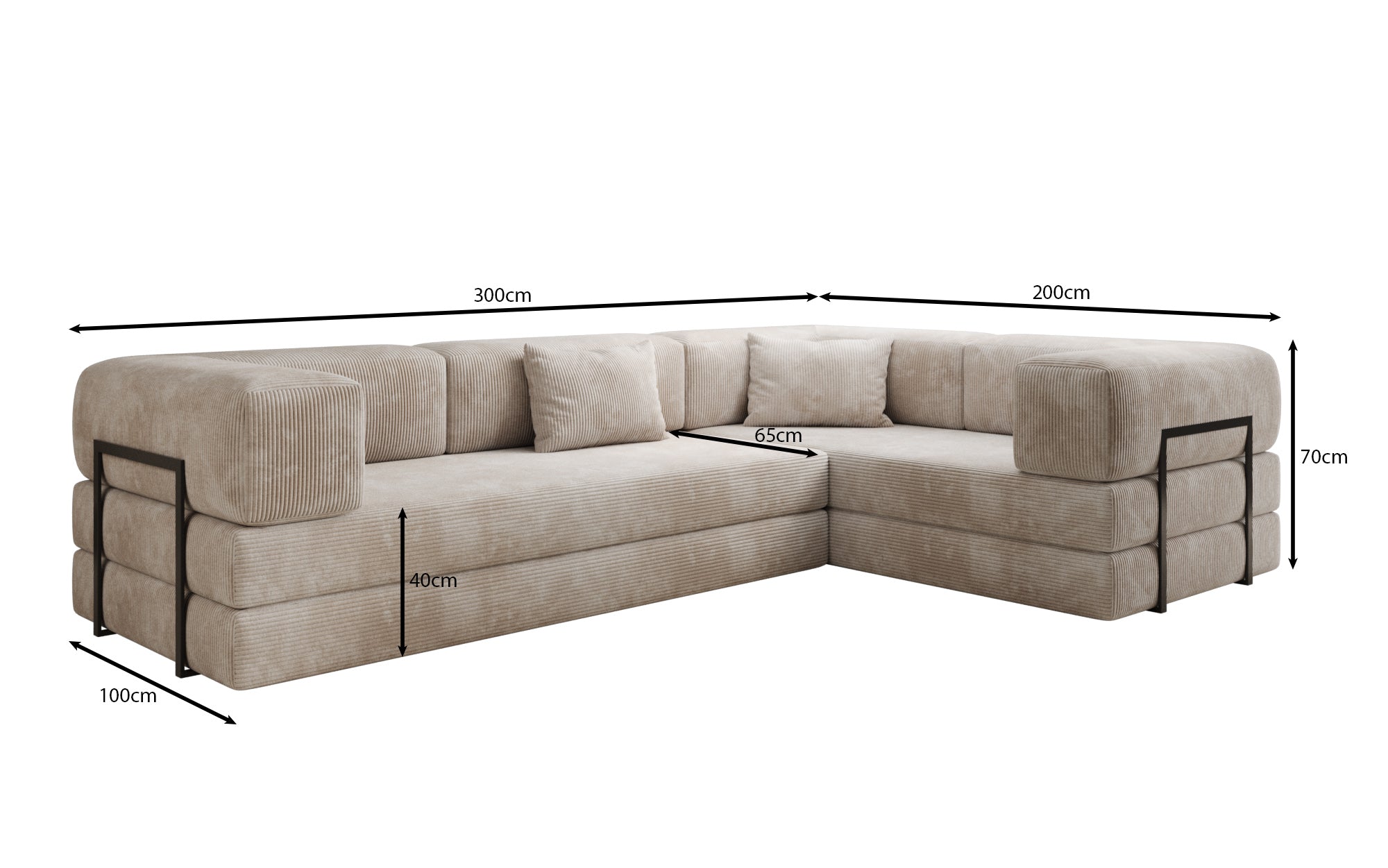 Sofa projektanta Lazy L obita materiałem Cord