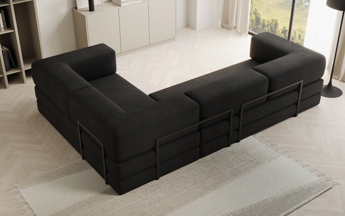 Sofa projektanta Lazy L obita tkaniną Bouclé
