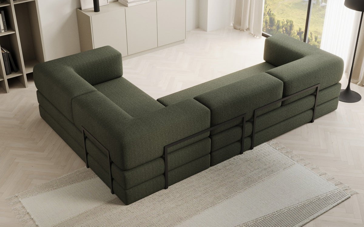 Sofa projektanta Lazy L obita tkaniną Bouclé