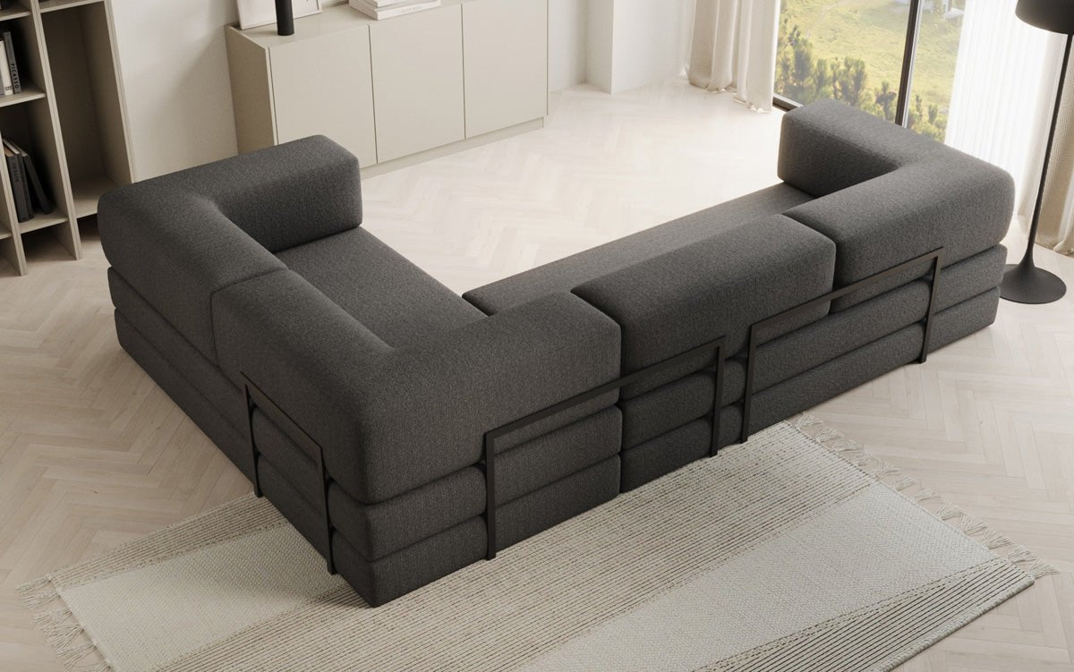 Sofa projektanta Lazy L obita tkaniną Bouclé