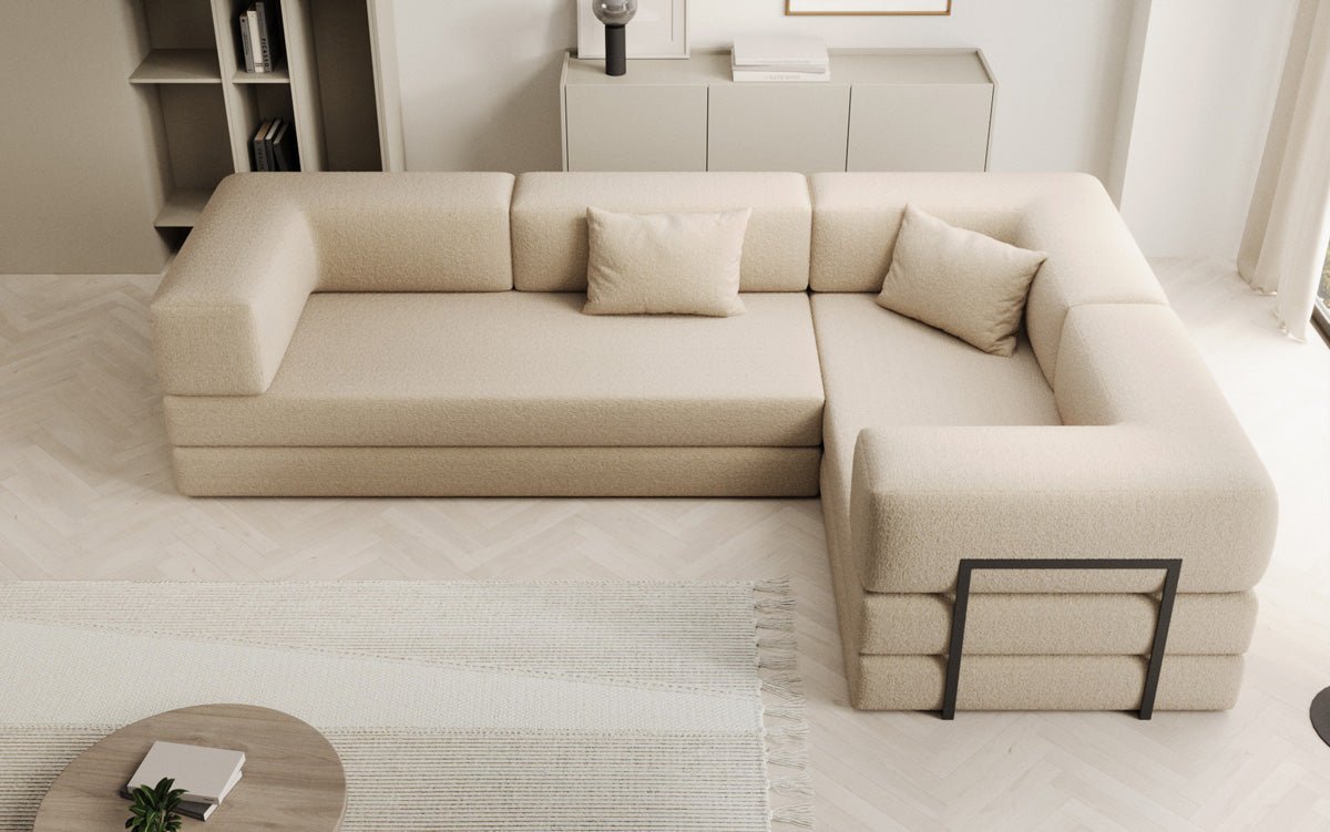 Sofa projektanta Lazy L obita tkaniną Bouclé