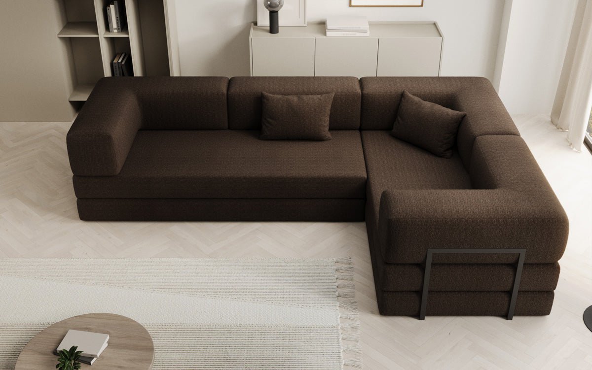 Sofa projektanta Lazy L obita tkaniną Bouclé