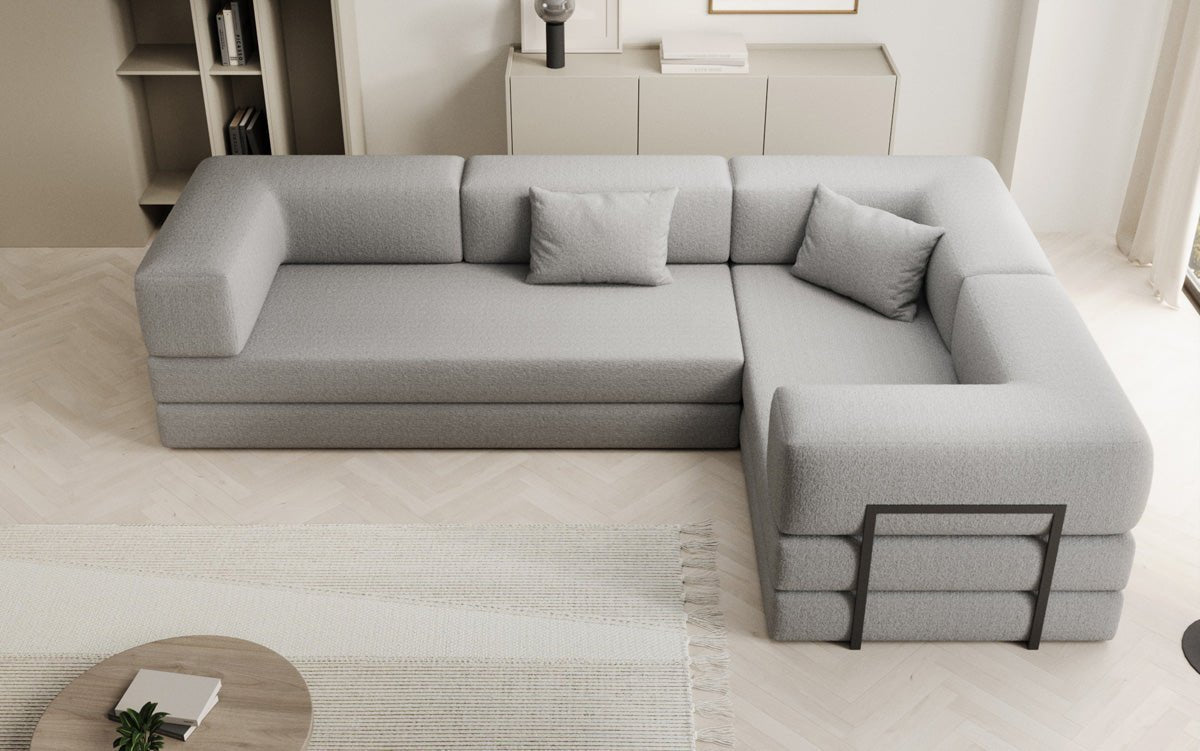 Sofa projektanta Lazy L obita tkaniną Bouclé