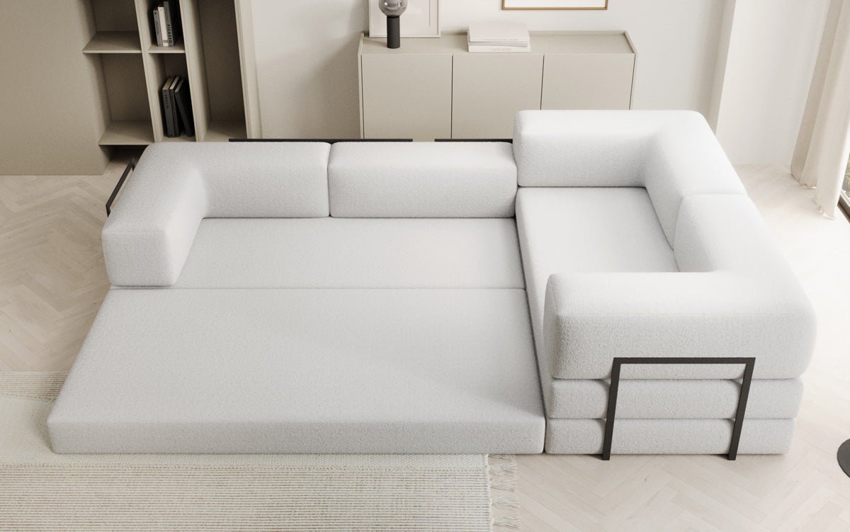 Sofa projektanta Lazy L obita tkaniną Bouclé