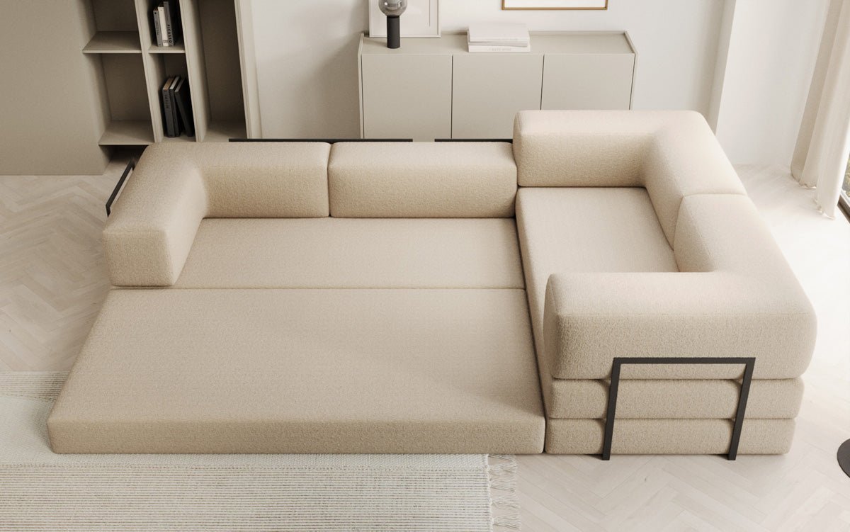 Sofa projektanta Lazy L obita tkaniną Bouclé