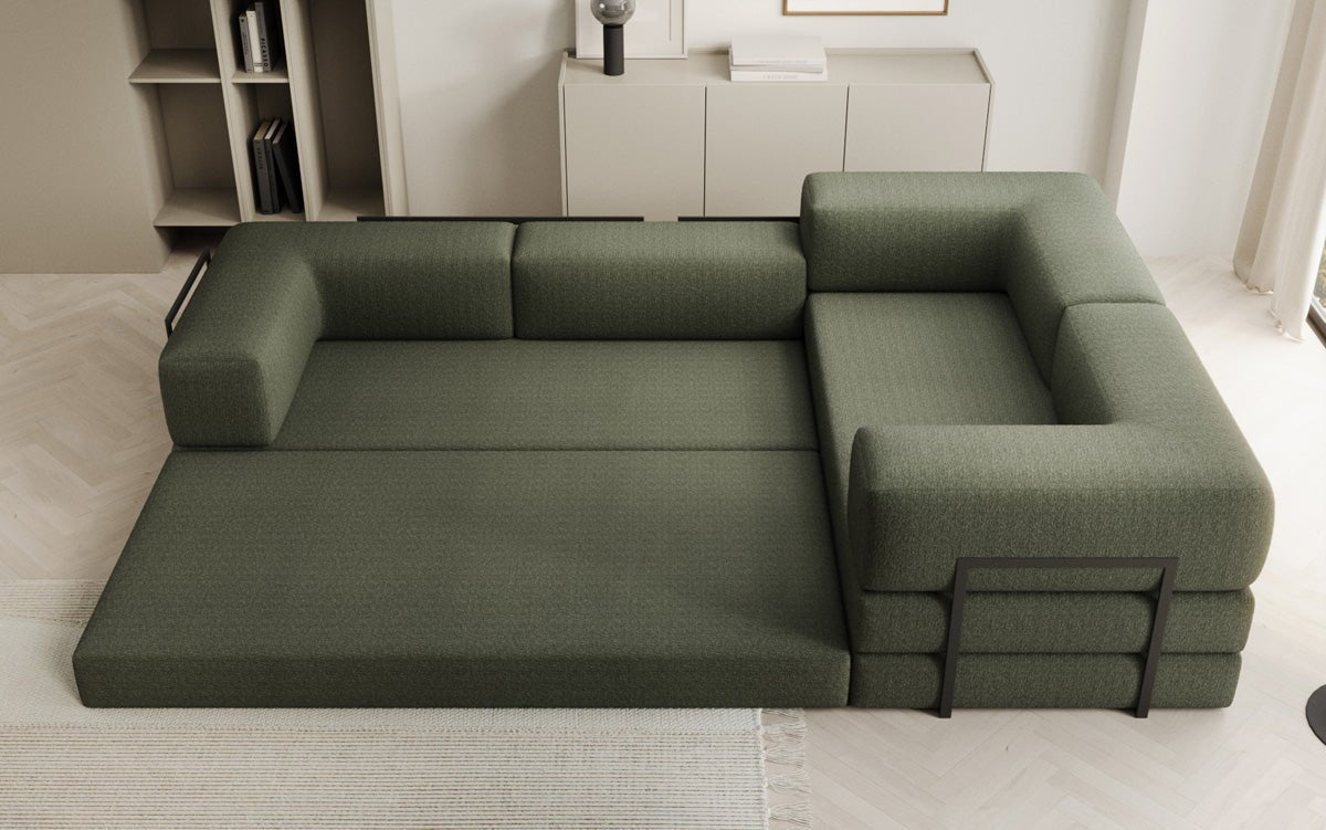 Sofa projektanta Lazy L obita tkaniną Bouclé