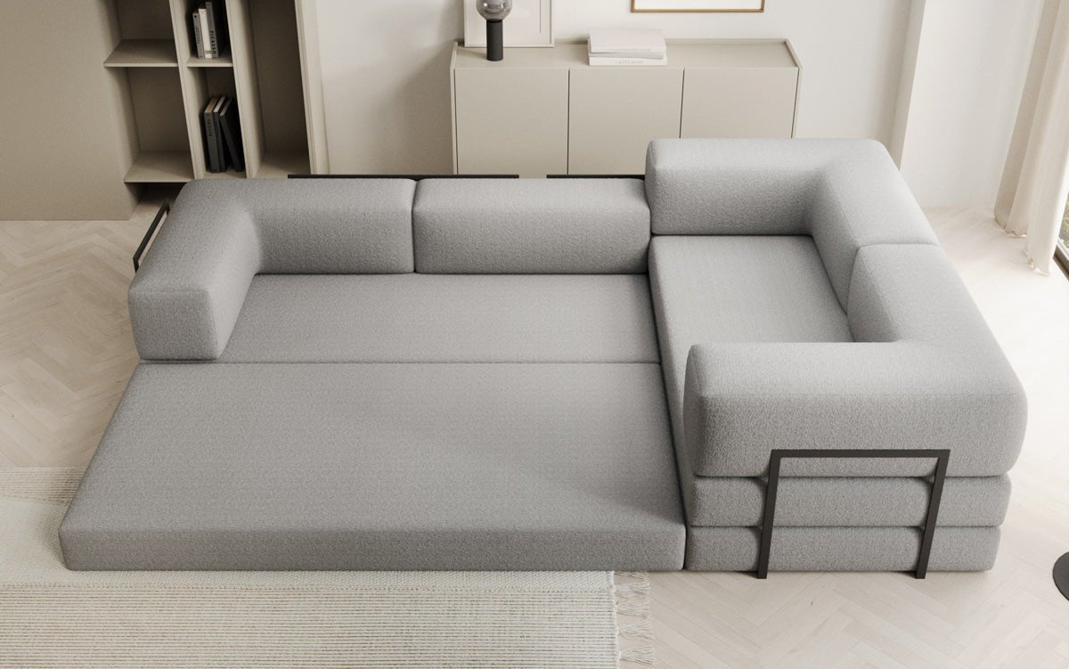 Sofa projektanta Lazy L obita tkaniną Bouclé