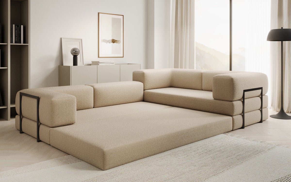 Sofa projektanta Lazy L obita tkaniną Bouclé