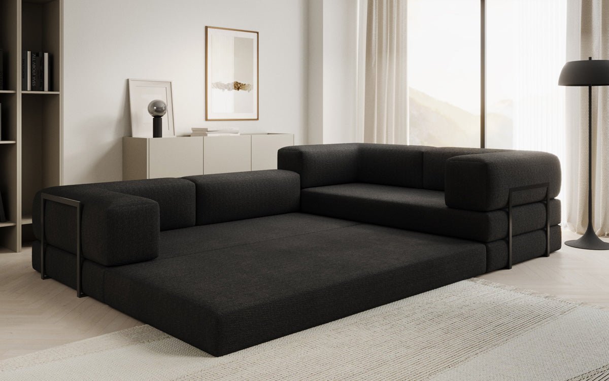 Sofa projektanta Lazy L obita tkaniną Bouclé