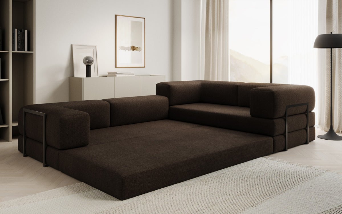 Sofa projektanta Lazy L obita tkaniną Bouclé