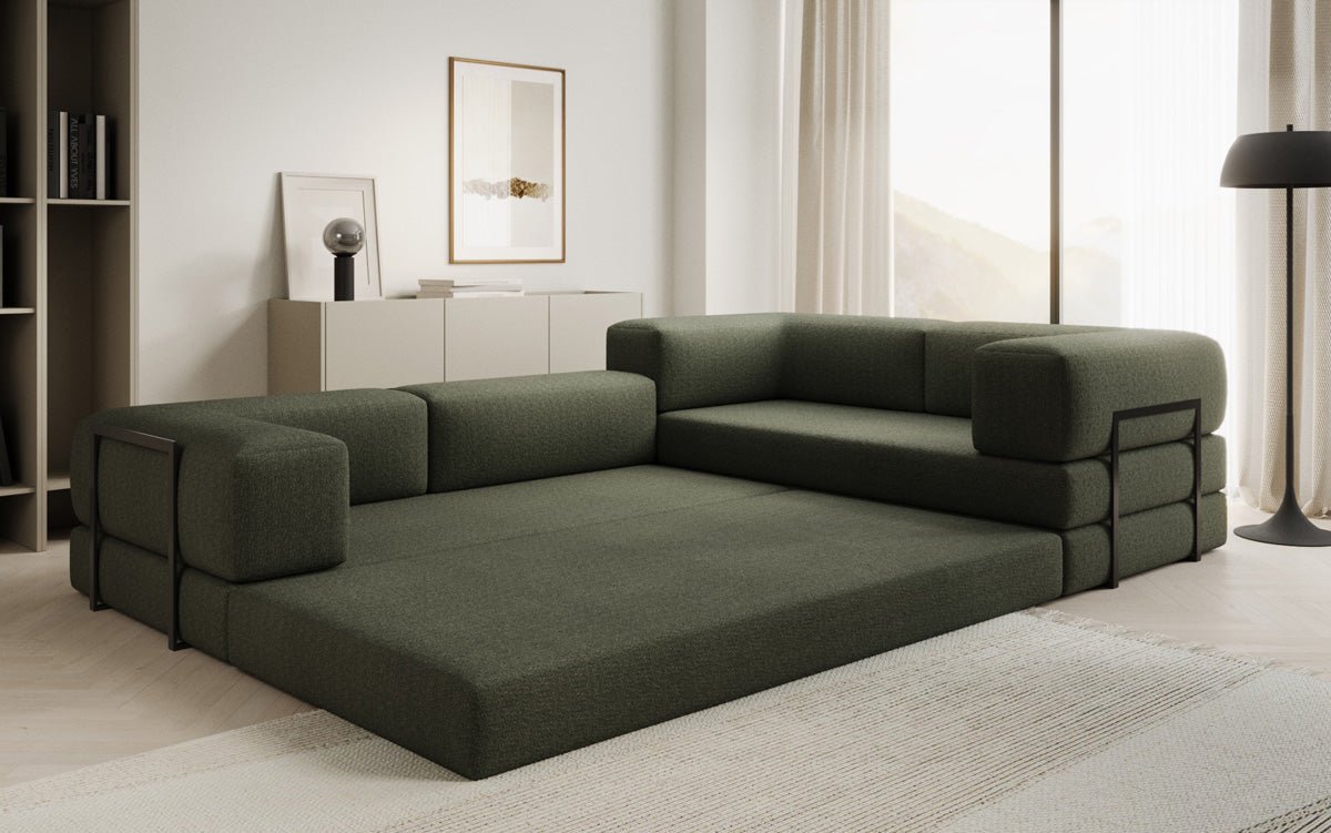 Sofa projektanta Lazy L obita tkaniną Bouclé
