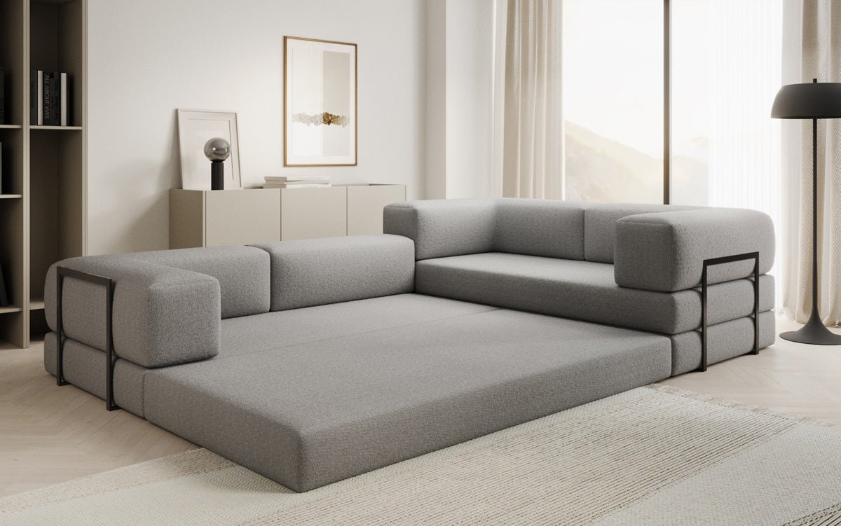 Sofa projektanta Lazy L obita tkaniną Bouclé